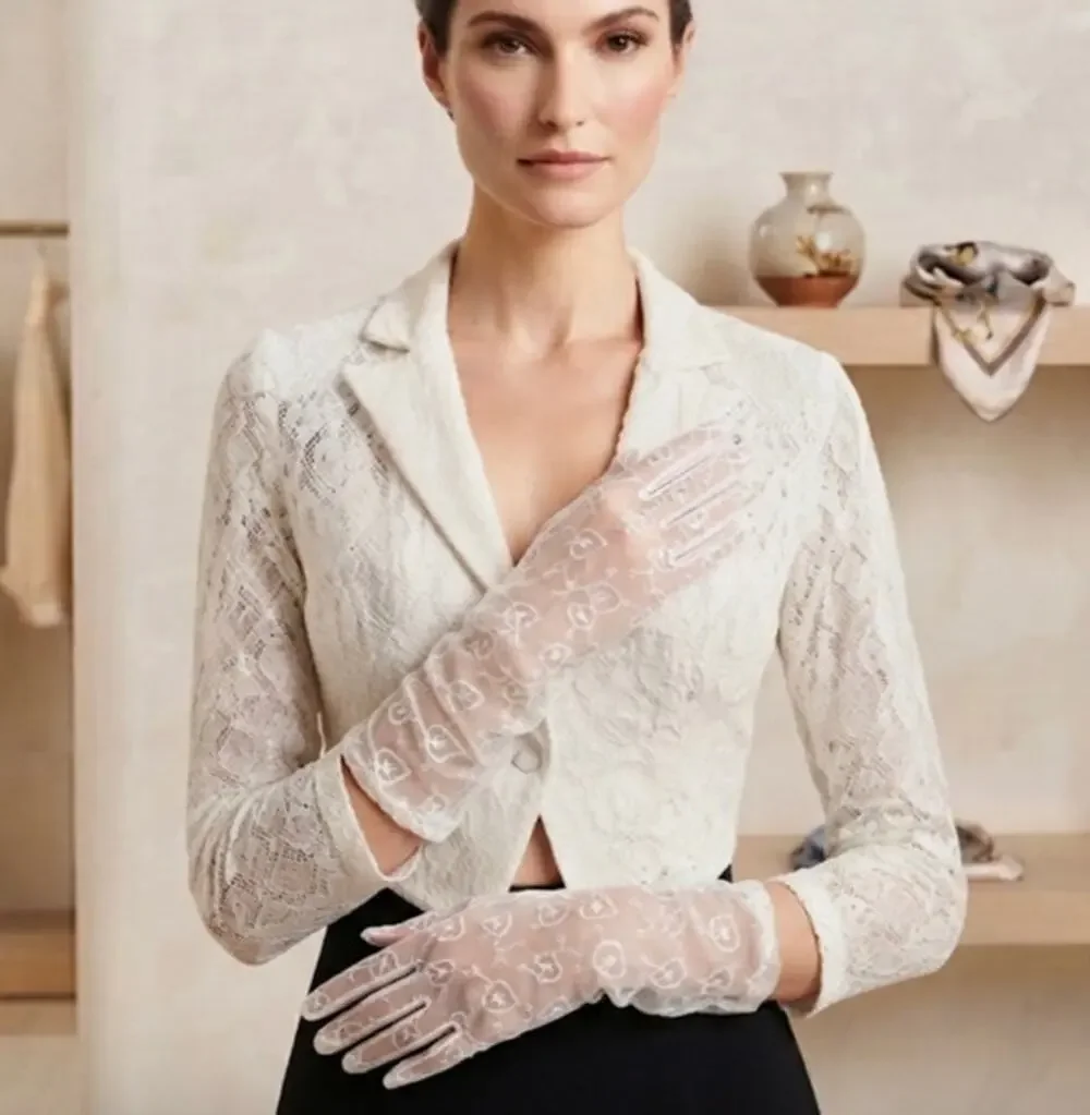 Vintage 70's Semi-Sheer Embroidered Dress Gloves